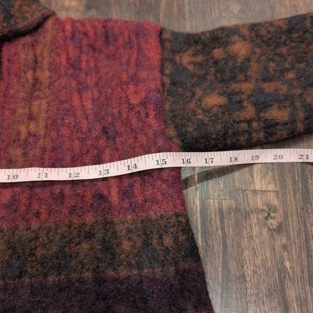 Vintage Felted Wool Cardigan Sweater Red Brown Thick Women's XS Button Front 80s - Picture 9 of 9
